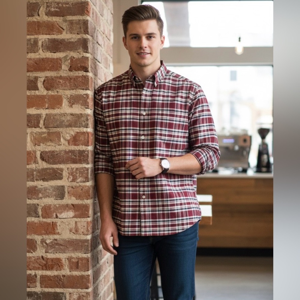 Towncraft Wrinkle-Free Button-Down Shirt – Red Plaid – Size XL